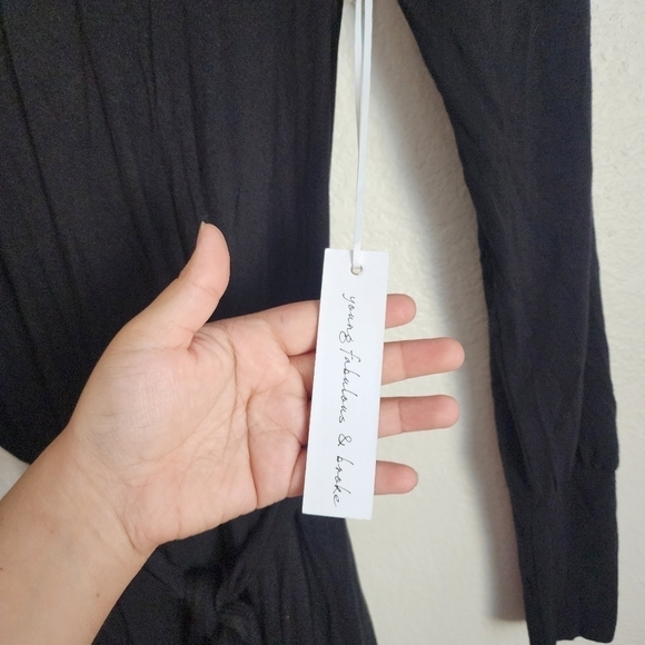 Young Fabulous & Broke Black Drapped Back Ruched Long Sleeve Belted Midi Dress L - Picture 8 of 10